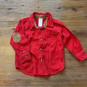 3/20$ Gymboree Red Button Down Shirt with Brown Elbow Patches size 18-24M